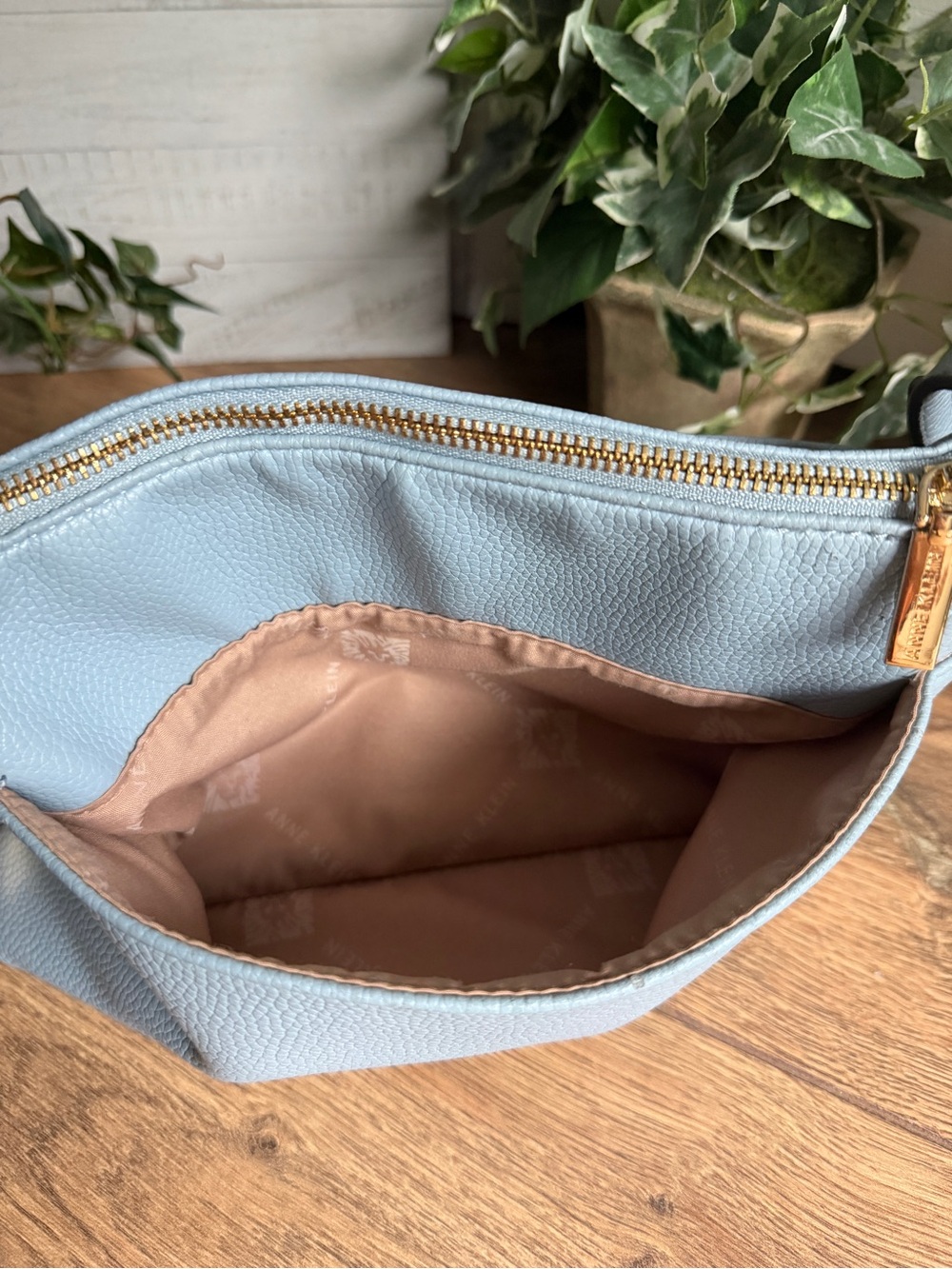 Anne Klein Light Blue Vegan Pebbled Leather Classic Crossbody Shoulder Bag - Picture 12 of 14